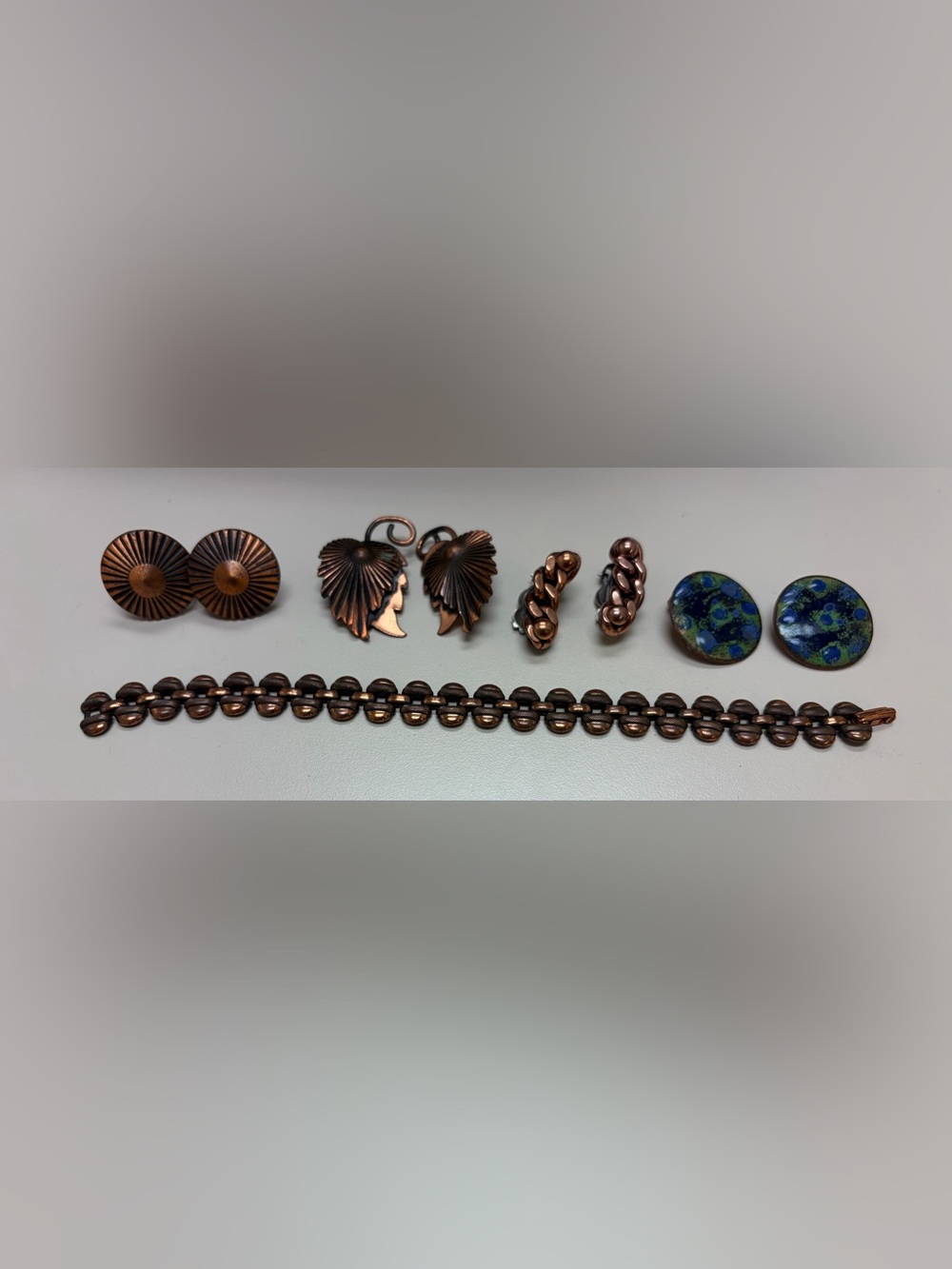 Vintage MCM Copper Jewelry Lot (6 Pcs) Signed Renoir